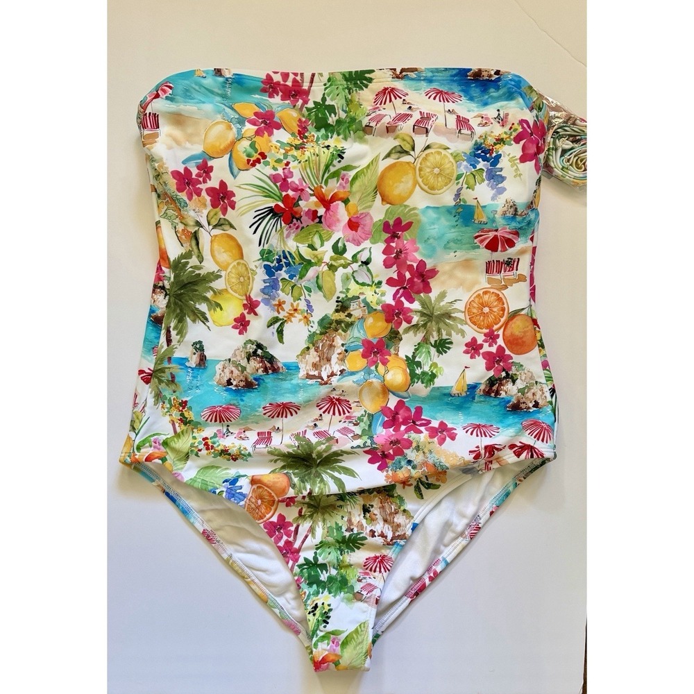 Shade & Shore Tropical One-Piece Swimsuit Women's L 12-14 Removable Straps NWT